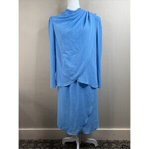 Hal German 2 Piece Dress Semi Sheer Blue Drape Asymmetrical Tulip Hem Sz 12‎